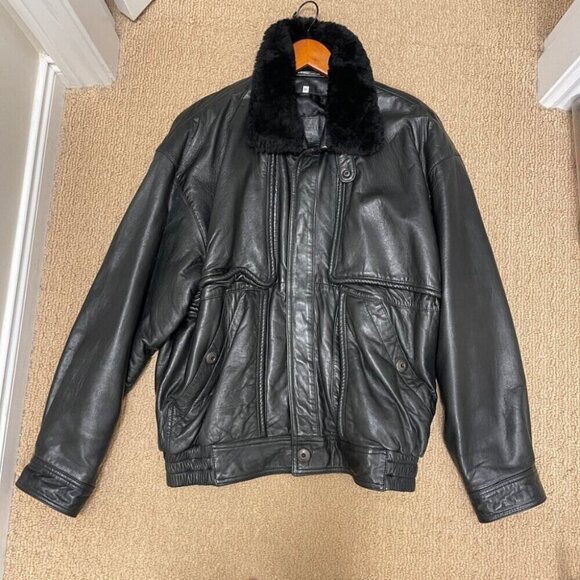Vintage 1980s Rue Royale Leather Jacket w/ Fleece Collar – L - Picture 6 of 14